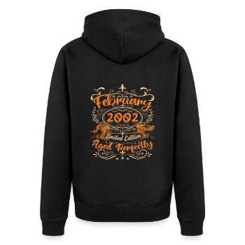 February 2002 | Aged Perfectly - Unisex Premium Organic Zip Hoodie - black - Back - Nico (187cm)