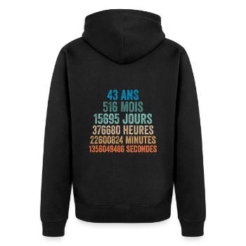 43 Ans Anniversaire - cadeau d'anniversaire - Veste à capuche bio Premium Unisexe - noir - Dos - Nico (187cm)