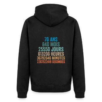 70 Ans Anniversaire - cadeau d'anniversaire - Veste à capuche bio Premium Unisexe - noir - Dos - Nico (187cm)
