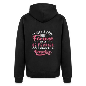 Anniversaire Femme - Né le 2 Février - Veste à capuche bio Premium Unisexe - noir - Dos - Nico (187cm)