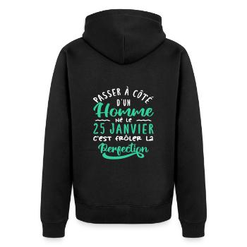 Anniversaire Homme - Né le 25 Janvier - Veste à capuche bio Premium Unisexe - noir - Dos - Nico (187cm)