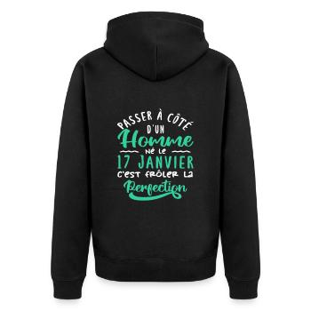 Anniversaire Homme - Né le 17 Janvier - Veste à capuche bio Premium Unisexe - noir - Dos - Nico (187cm)