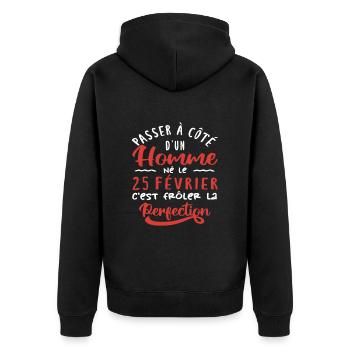 Anniversaire Homme - Né le 25 Février - Veste à capuche bio Premium Unisexe - noir - Dos - Nico (187cm)