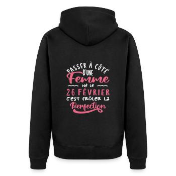 Anniversaire Femme - Né le 26 Février - Veste à capuche bio Premium Unisexe - noir - Dos - Nico (187cm)