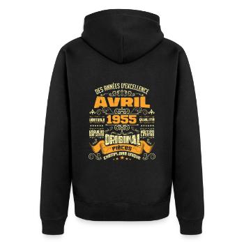 Anniversaire Vintage Né(e) en avril 1955 - Veste à capuche bio Premium Unisexe - noir - Dos - Nico (187cm)