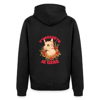 T'inquiète Je Gère Femme Humour Chat - Veste à capuche bio Premium Unisexe - noir - Dos - Nico (187cm)