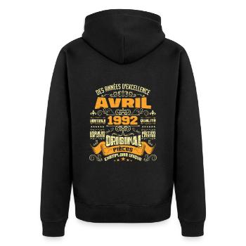 Anniversaire Vintage Né(e) en avril 1992 - Veste à capuche bio Premium Unisexe - noir - Dos - Nico (187cm)
