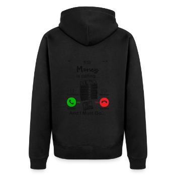 Geld ruft - Unisex Premium Bio Zip Hoodie - Schwarz - Hinten - Nico (187cm)