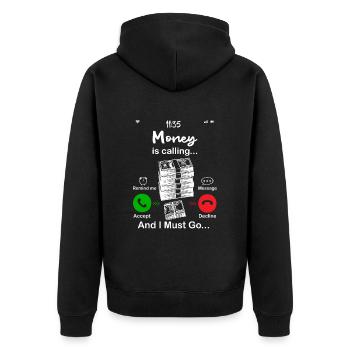Geld ruft - Unisex Premium Bio Zip Hoodie - Schwarz - Hinten - Nico (187cm)