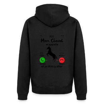 Mon Cheval M'appelle. Et Je Dois Y Aller - Veste à capuche bio Premium Unisexe - noir - Dos - Nico (187cm)