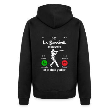 Le Baseball M'appelle. Et Je Dois Y Aller - Veste à capuche bio Premium Unisexe - noir - Dos - Nico (187cm)