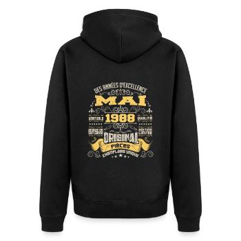 Anniversaire Vintage Né(e) en Mai 1988 - Veste à capuche bio Premium Unisexe - noir - Dos - Nico (187cm)