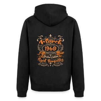 March 1960 | Aged Perfectly - Unisex Premium Organic Zip Hoodie - black - Back - Nico (187cm)