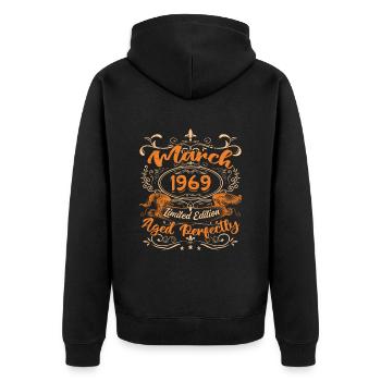 March 1969 | Aged Perfectly - Veste à capuche bio Premium Unisexe - noir - Dos - Nico (187cm)