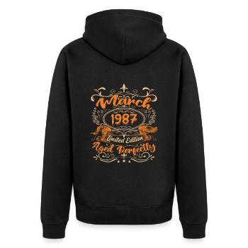 March 1987 | Aged Perfectly - Unisex Premium Organic Zip Hoodie - black - Back - Nico (187cm)
