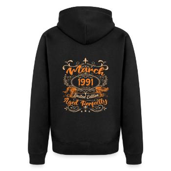 March 1991 | Aged Perfectly - Unisex Premium Organic Zip Hoodie - black - Back - Nico (187cm)