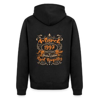 March 1997 | Aged Perfectly - Veste à capuche bio Premium Unisexe - noir - Dos - Nico (187cm)