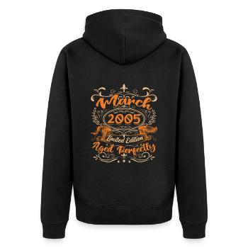 March 2005 | Aged Perfectly - Unisex Premium Organic Zip Hoodie - black - Back - Nico (187cm)