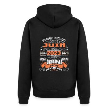 Légende vivante depuis Juin 2023 - Veste à capuche bio Premium Unisexe - noir - Dos - Nico (187cm)