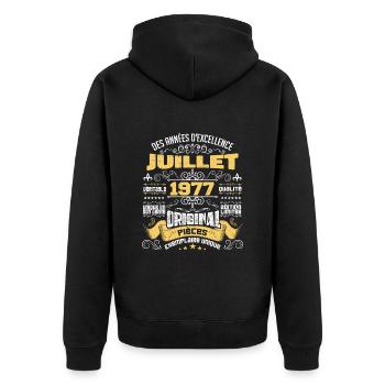 Juillet 1977 Anniversaire Idée Cadeau Vintage 1977 - Veste à capuche bio Premium Unisexe - noir - Dos - Nico (187cm)