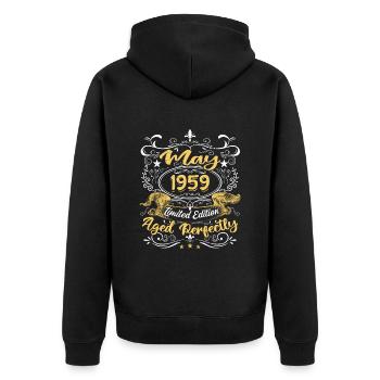 Mai 1959 -Vintage Cadeau d'anniversaire - 1959 - Veste à capuche bio Premium Unisexe - noir - Dos - Nico (187cm)