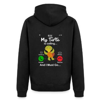 Meine Schildkröte ruft - Unisex Premium Bio Zip Hoodie - Schwarz - Hinten - Nico (187cm)