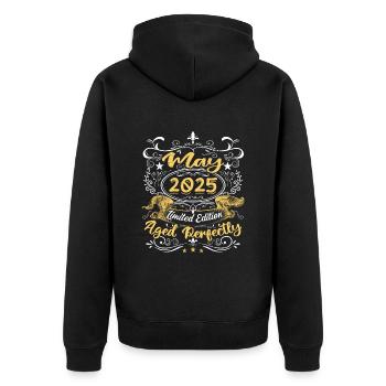 Mai 2025 - Vintage Cadeau d'anniversaire - 2025 - Veste à capuche bio Premium Unisexe - noir - Dos - Nico (187cm)