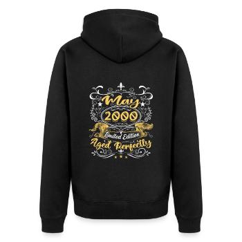 Mai 2000 - Vintage Cadeau d'anniversaire - 2000 - Veste à capuche bio Premium Unisexe - noir - Dos - Nico (187cm)