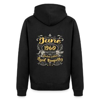 Juin 1960 | Vintage Cadeau 1960 - Veste à capuche bio Premium Unisexe - noir - Dos - Nico (187cm)