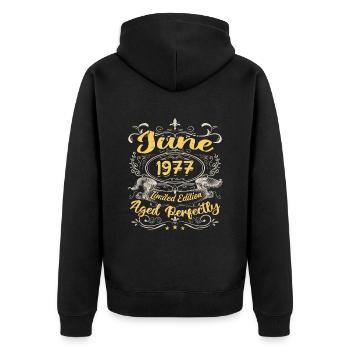Juin 1977 | Vintage Cadeau 1977 - Veste à capuche bio Premium Unisexe - noir - Dos - Nico (187cm)