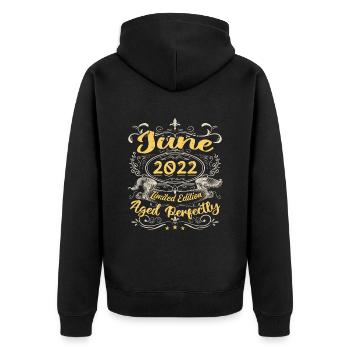 Juin 2022 | Vintage Cadeau 2022 - Veste à capuche bio Premium Unisexe - noir - Dos - Nico (187cm)