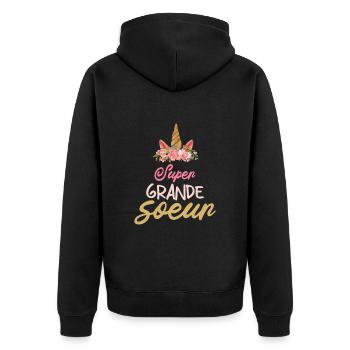Licorne Filles Super grande soeur Cadeau Soeur - Veste à capuche bio Premium Unisexe - noir - Dos - Nico (187cm)