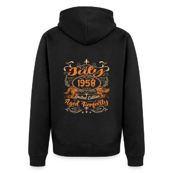 Juli 1958 Jubiläum Vintage Geschenkidee 1958 - Unisex Premium Bio Zip Hoodie - Schwarz - Hinten - Nico (187cm)
