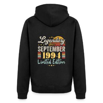 Legend September 1994 Anniversary Gift 1994 - Unisex Premium Organic Zip Hoodie - black - Back - Nico (187cm)