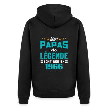 Les Papas De Légende Née En 1966 | Fête Des Pères - Veste à capuche bio Premium Unisexe - noir - Dos - Nico (187cm)