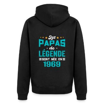 Les Papas De Légende Née En 1969 | Fête Des Pères - Veste à capuche bio Premium Unisexe - noir - Dos - Nico (187cm)
