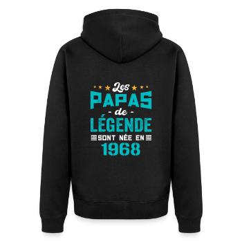 Les Papas De Légende Née En 1968 | Fête Des Pères - Veste à capuche bio Premium Unisexe - noir - Dos - Nico (187cm)