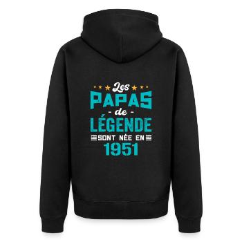 Les Papas De Légende Née En 1951 | Fête Des Pères - Veste à capuche bio Premium Unisexe - noir - Dos - Nico (187cm)