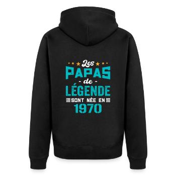 Les Papas De Légende Née En 1970 | Fête Des Pères - Veste à capuche bio Premium Unisexe - noir - Dos - Nico (187cm)