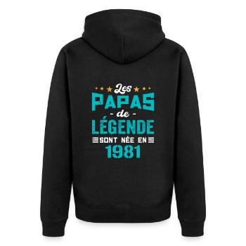 Les Papas De Légende Née En 1981 | Fête Des Pères - Veste à capuche bio Premium Unisexe - noir - Dos - Nico (187cm)