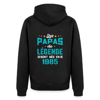 Les Papas De Légende Née En 1985 | Fête Des Pères - Veste à capuche bio Premium Unisexe - noir - Dos - Nico (187cm)