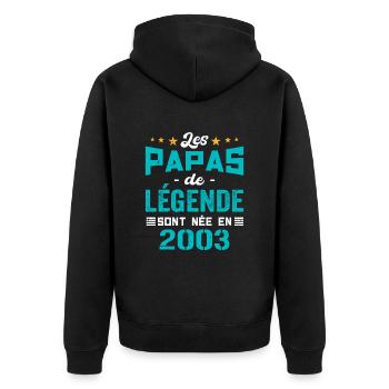 Les Papas De Légende Née En 2003 | Fête Des Pères - Veste à capuche bio Premium Unisexe - noir - Dos - Nico (187cm)