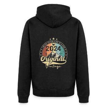 Original Vintage 2024 limitierte Auflage 2024 - Unisex Premium Bio Zip Hoodie - Schwarz - Hinten - Nico (187cm)