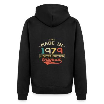 Baujahr 1979 | Limited Edition 1979 | Original - Unisex Premium Bio Zip Hoodie - Schwarz - Hinten - Nico (187cm)