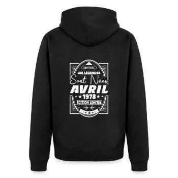 Avril 1978 - Veste à capuche bio Premium Unisexe - noir - Dos - Nico (187cm)