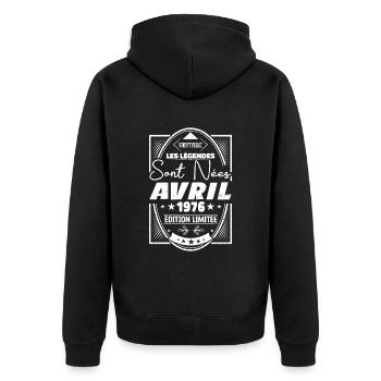 Avril 1976 - Veste à capuche bio Premium Unisexe - noir - Dos - Nico (187cm)