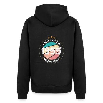 Geburtstagsgeschenk 1955 Frauen | Jahrgang 1955 - Unisex Premium Bio Zip Hoodie - Schwarz - Hinten - Nico (187cm)