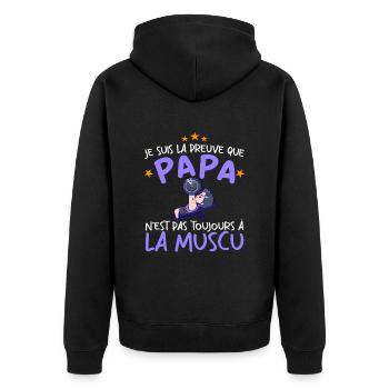 Preuve que mon papa muscu, Papa Musclé, Nouveau-né - Veste à capuche bio Premium Unisexe - noir - Dos - Nico (187cm)