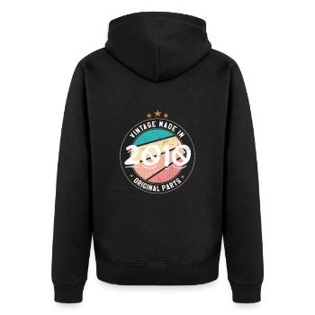 Geburtstagsgeschenk 2010 Frauen | Jahrgang 2010 - Unisex Premium Bio Zip Hoodie - Schwarz - Hinten - Nico (187cm)