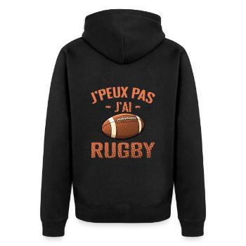 j'peux pas j'ai rugby | rugby - Veste à capuche bio Premium Unisexe - noir - Dos - Nico (187cm)